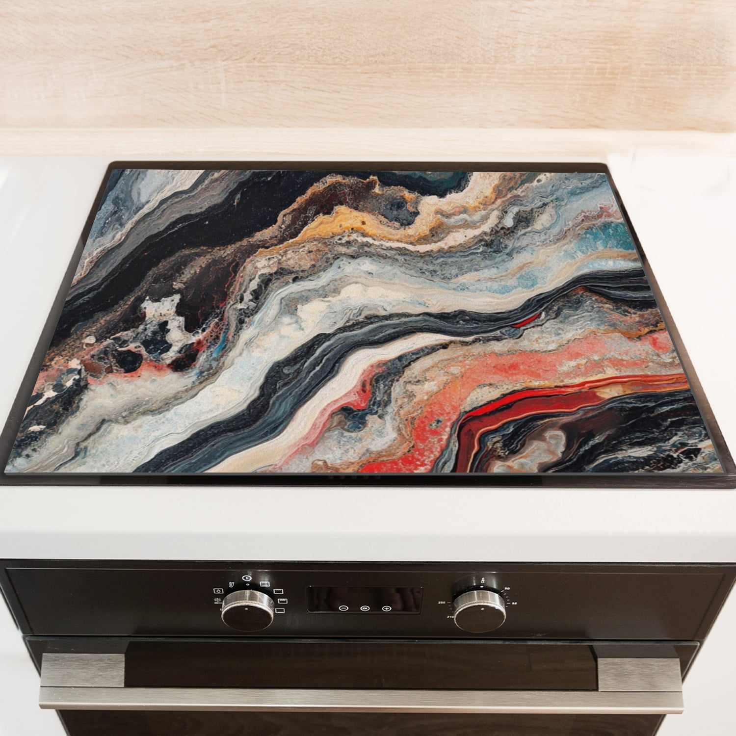 Square Stove Top Cover for Electric Stove, Multicolored Marble Print Heat Resistant Cooktop Protector, Washable Foldable Modern Decor Mat for Kitchen RV (28×20 Inch)