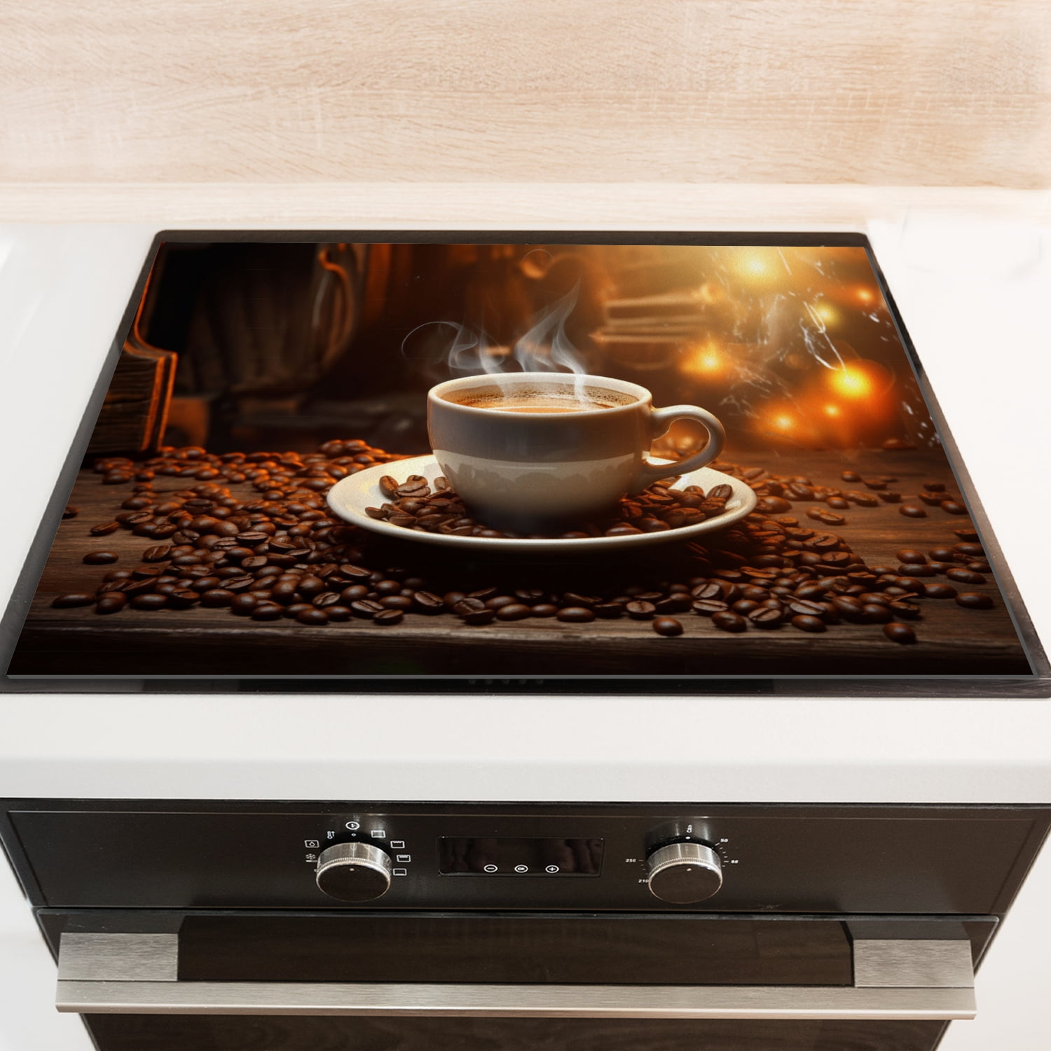 Square Stove Top Covers, Black Coffee Print Non-slip Foldable Electric Stove Burner Covers, Glass Induction Cooktop Protector Mat for Kitchen RV (28×20 Inch)