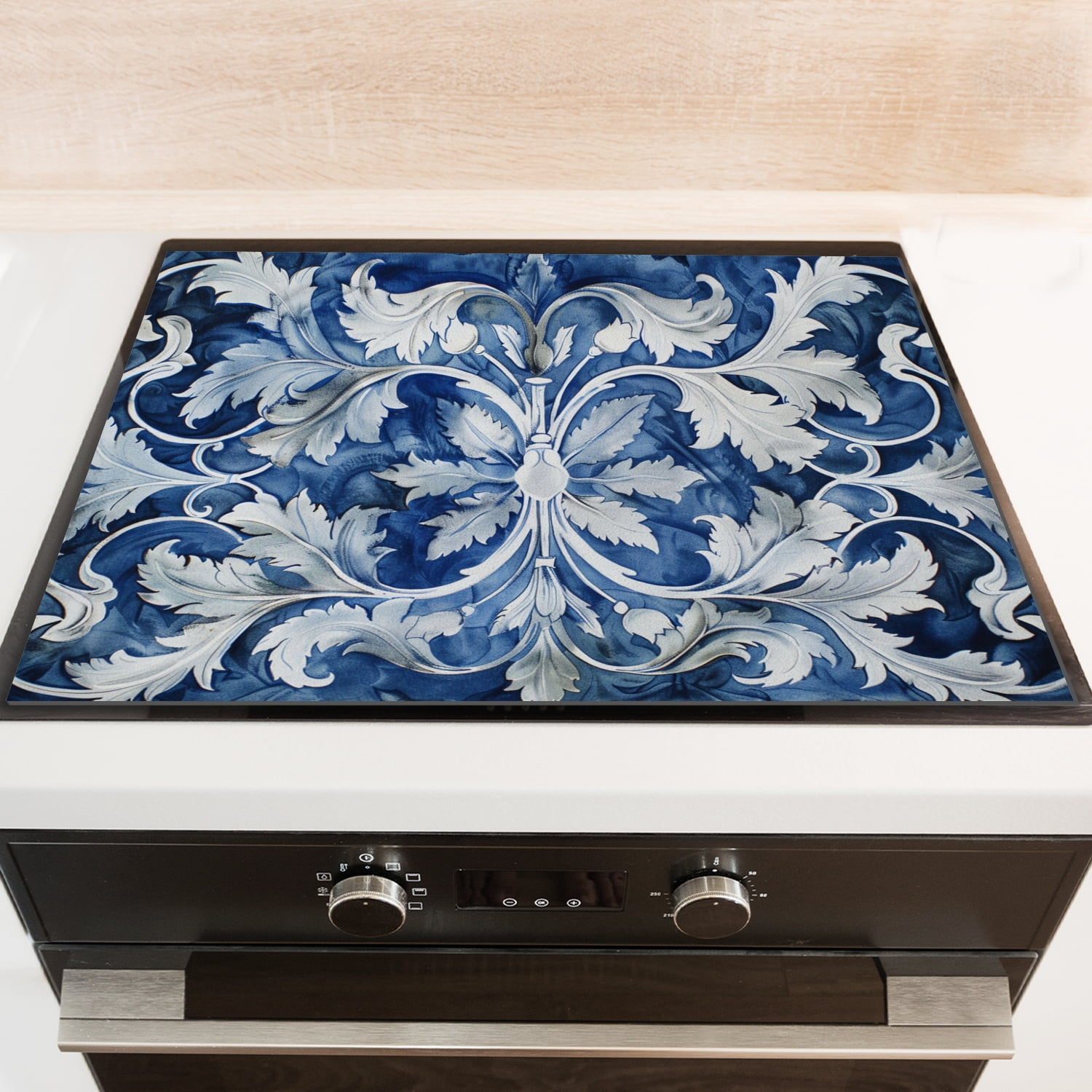 Square Stove Top Covers, Blue And White Flower Tapestry With Delicate Details Cover for Electric Stove Top, Foldable Washable Modern Decor Mat for Kitchen RV (28×20 Inch)