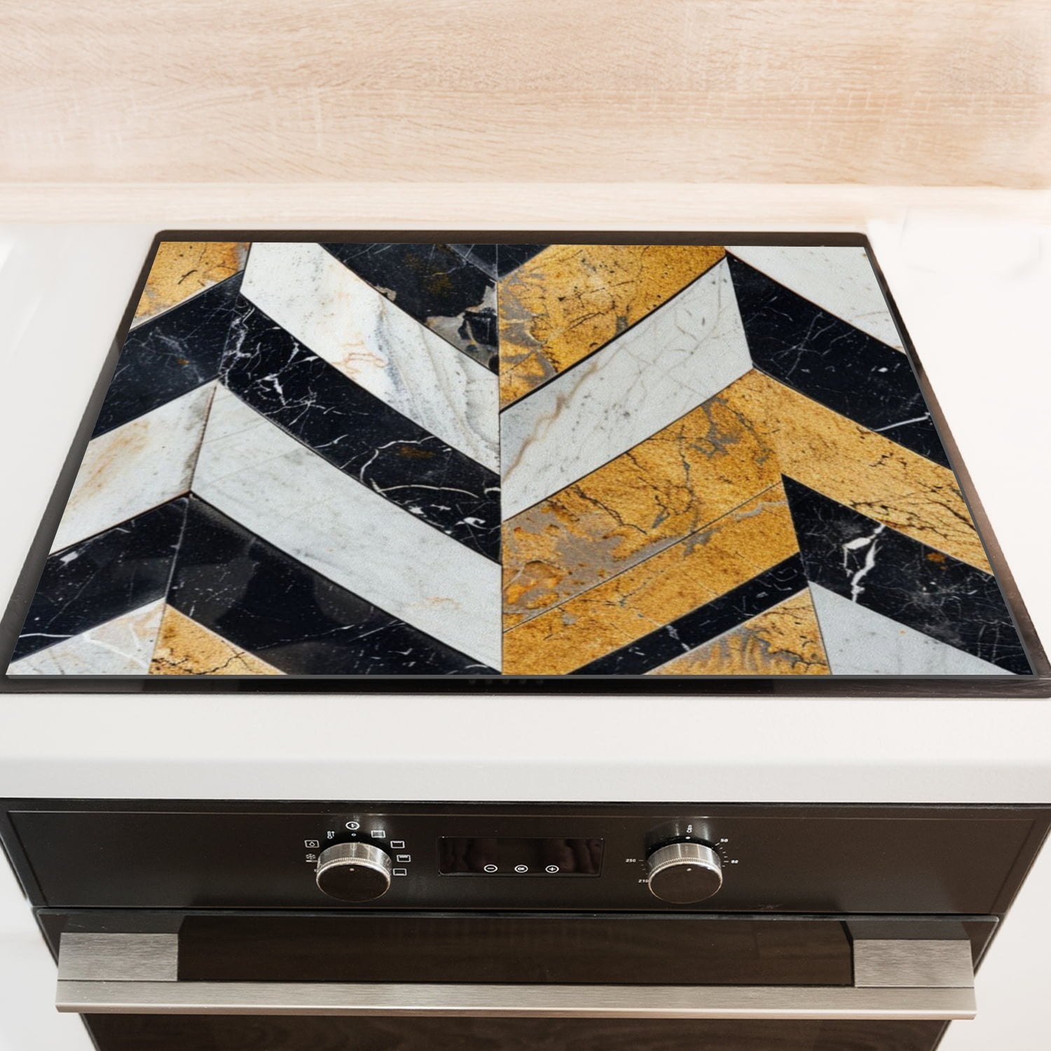 Square Stove Top Covers for Electric Stove, Abstract Geometric Art Marble Pattern Glass Cooktop Cover Protector, Washable Glass Countertop Protector Mat for Kitchen RV (28×20 Inch)
