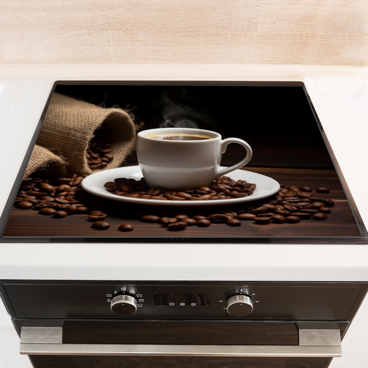 Square Stove Top Covers for Electric Stove, Coffee Cup with Steaming Glass Induction Cooktop Protector Mat, Non-slip Washable Decoration Pad for Kitchen RV (28×20 Inch)