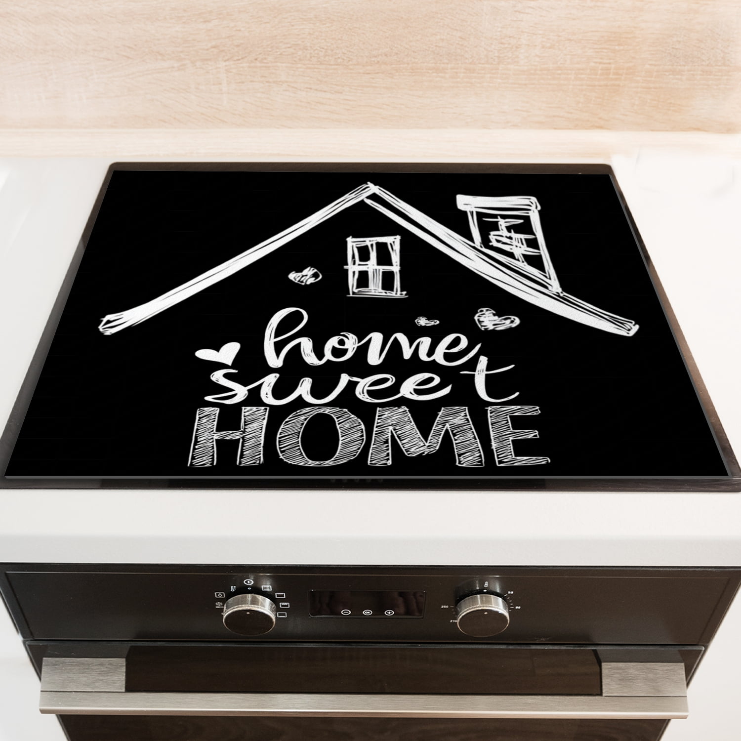 Square Stove Top Covers for Electric Stove, Fun Sweet Home Pattern Heatproof Oilproof Induction Cooktop Protector, Non-slip Washable Decoration Mat for Kitchen RV (28×20 Inch)