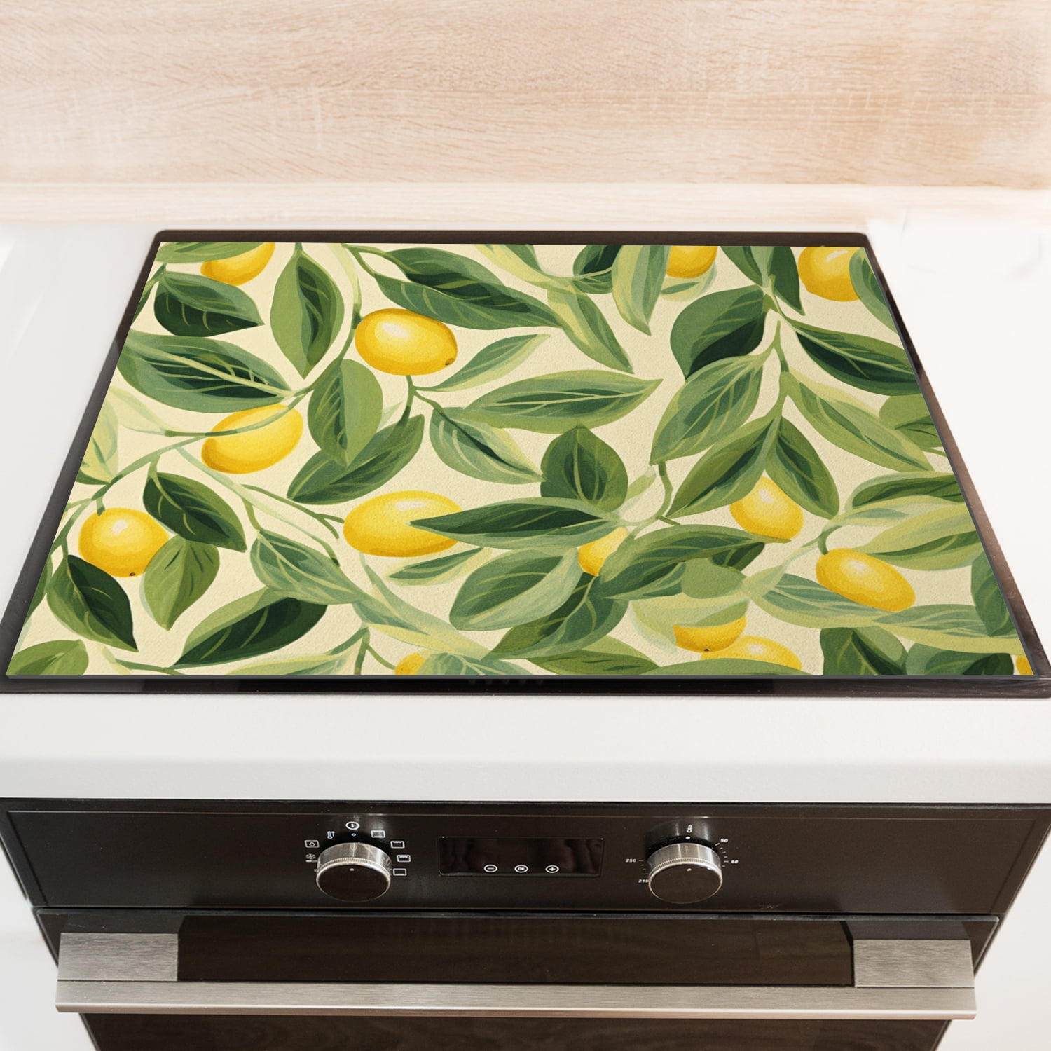 Square Stove Top Covers for Electric Stove, Lemon Leaf, Foldable Glass Stovetop Cover, Glass Induction Cooktop Protector mat, Non-slip Decoration pad for Kitchen RV (28×20 Inch)