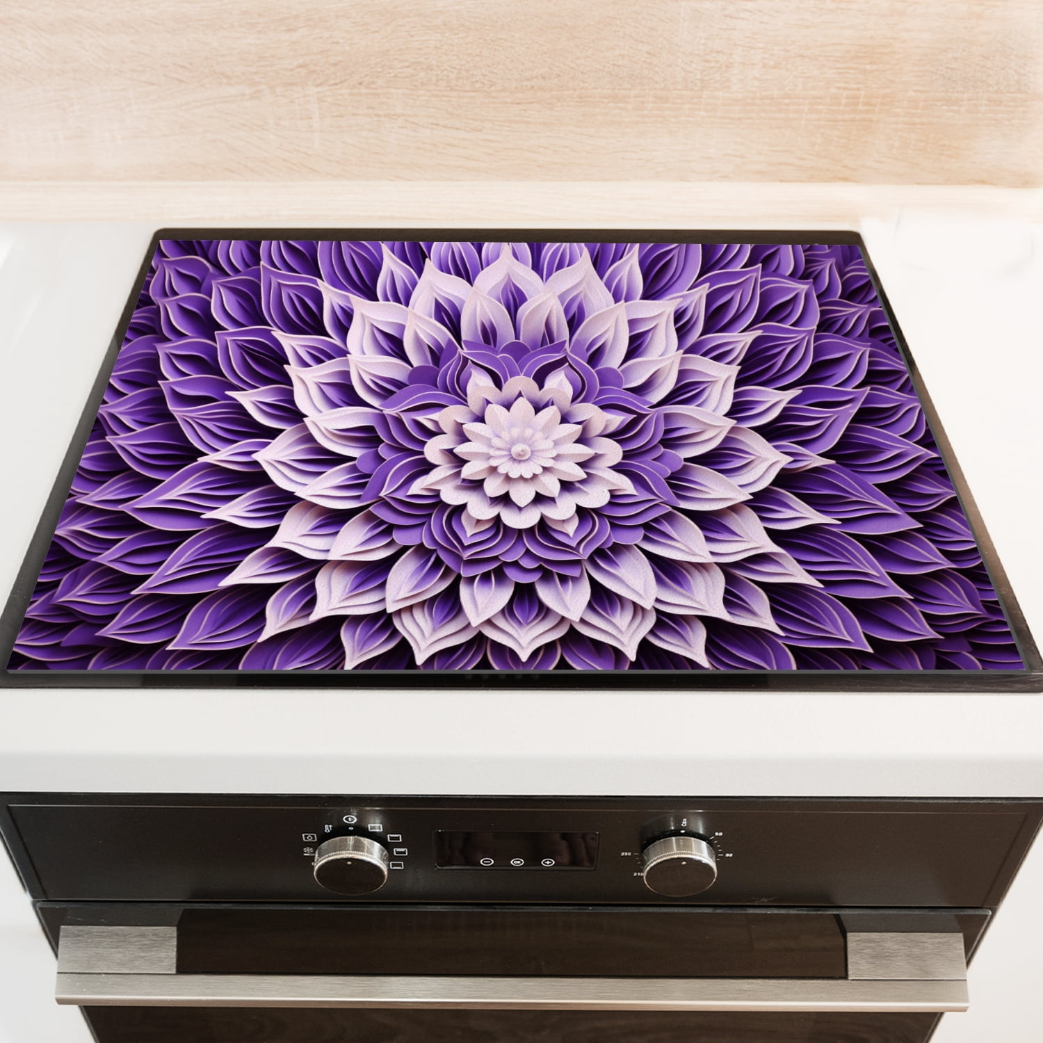 Square Stove Top Covers for Electric Stove, Purple Mandala Heat Resistant Countertop Cover Protector, Foldable Washable Glass Cooktop Range Mat for Kitchen RV (28×20 Inch)