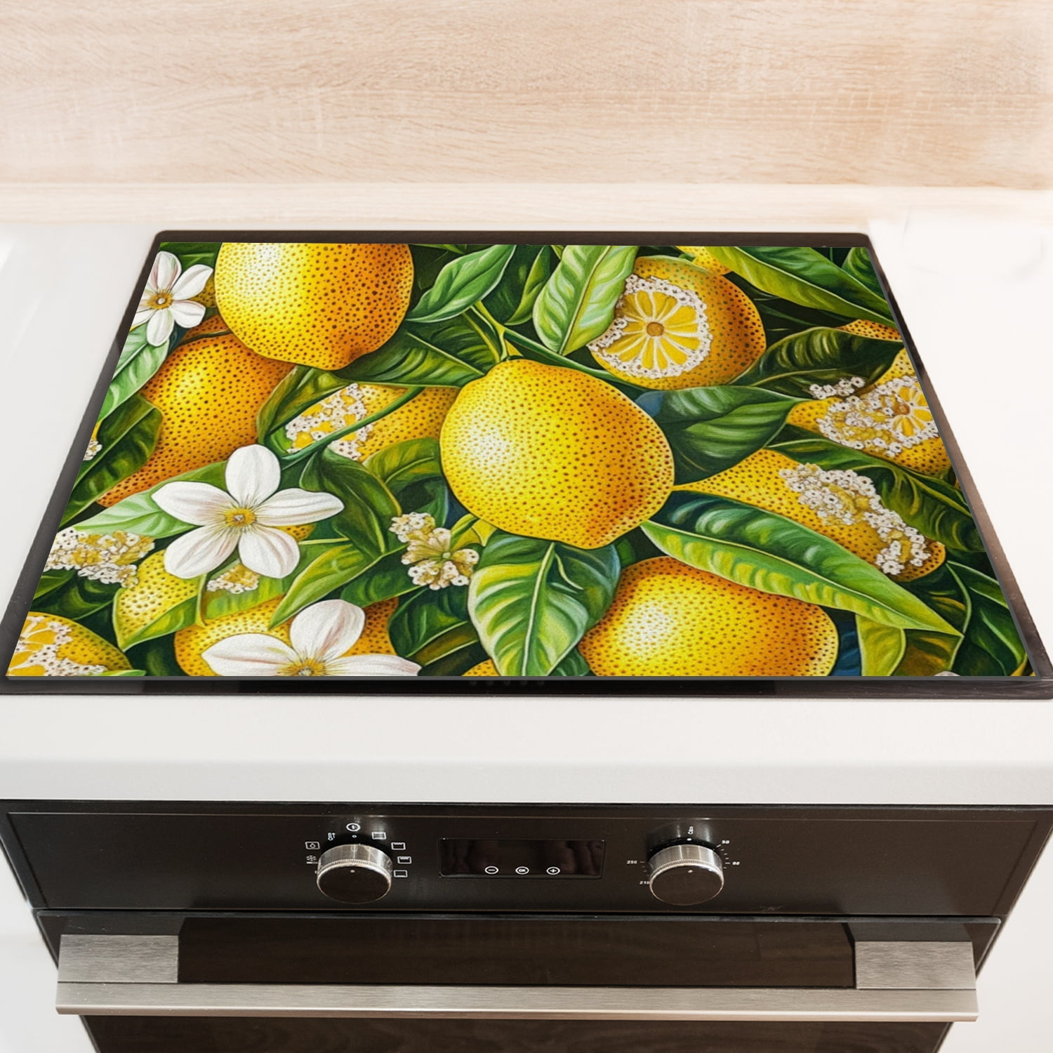 Square Stove Top Covers for Electric Stove,Yellow Lemon Print, Heat Resistant Ceramic Cooktop Cover, Induction Mat, Non-slip Foldable Decoration pad for Kitchen RV (28×20 Inch)