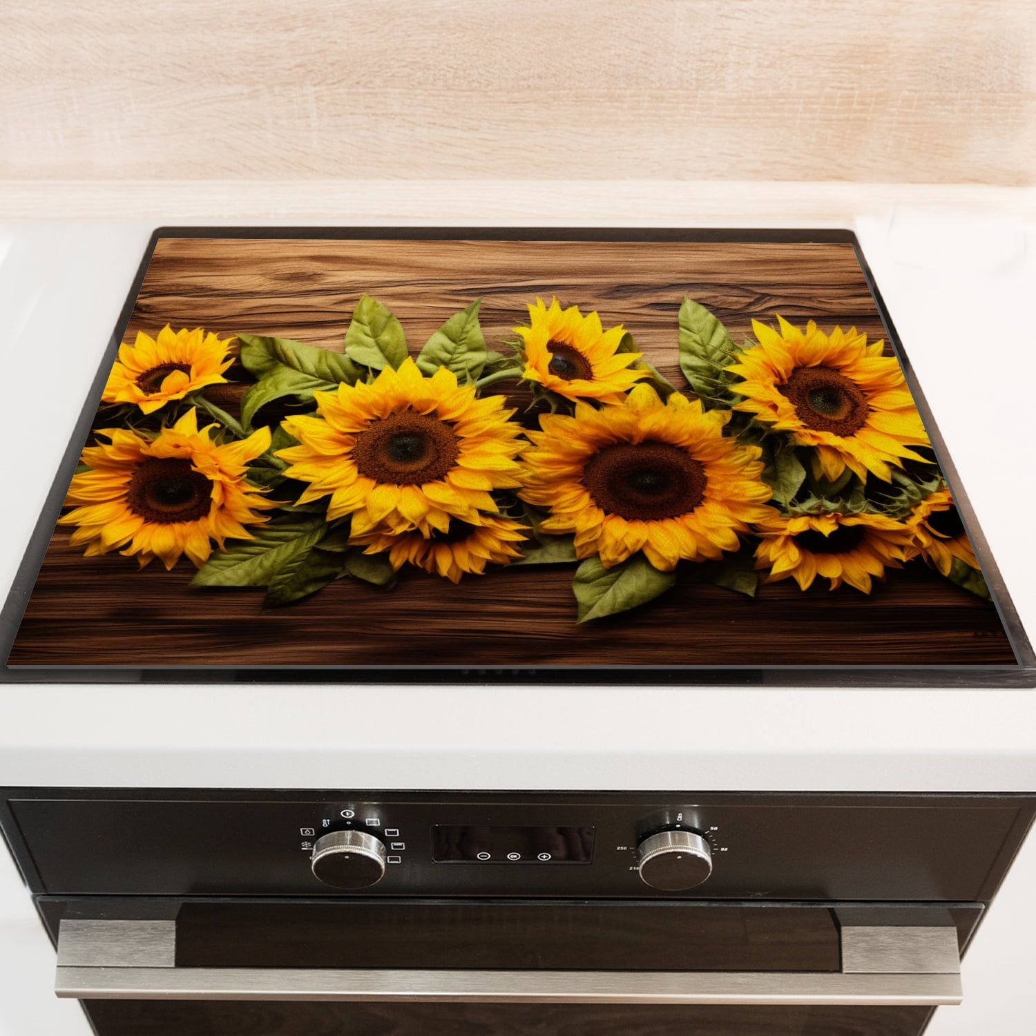 Square Stove Top Covers for Electric Stove, Yellow Sunflowers Drawing Induction Cooktop Protector Mat, Non-slip Washable Decoration pad for Kitchen RV (28×20 Inch)