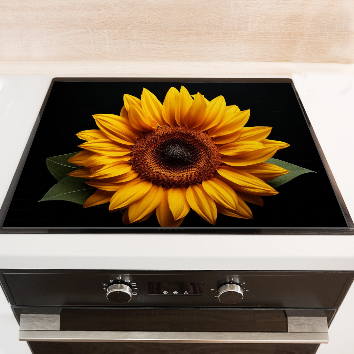 Square Stove Top Covers for Gas Burners, Blooming Sunflower on Black Background Non-slip Glass Induction Cooktop Protector Mat, Foldable Range Cover for Kitchen RV (28×20 Inch)