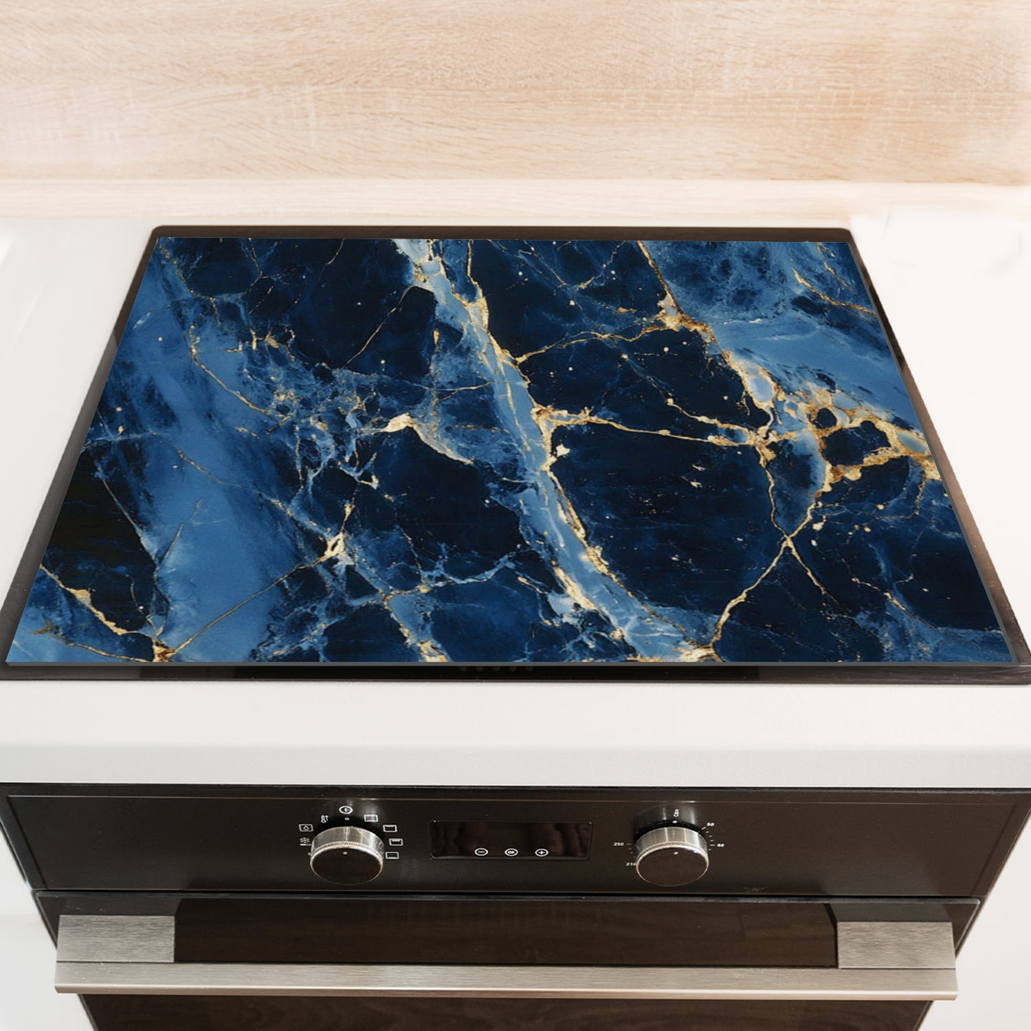 Square Stove Top Covers for Gas Burners, Blue Black Marble Print Glass Induction Cooktop Protector Mat, Foldable Range Cover for Kitchen RV (28×20 Inch)