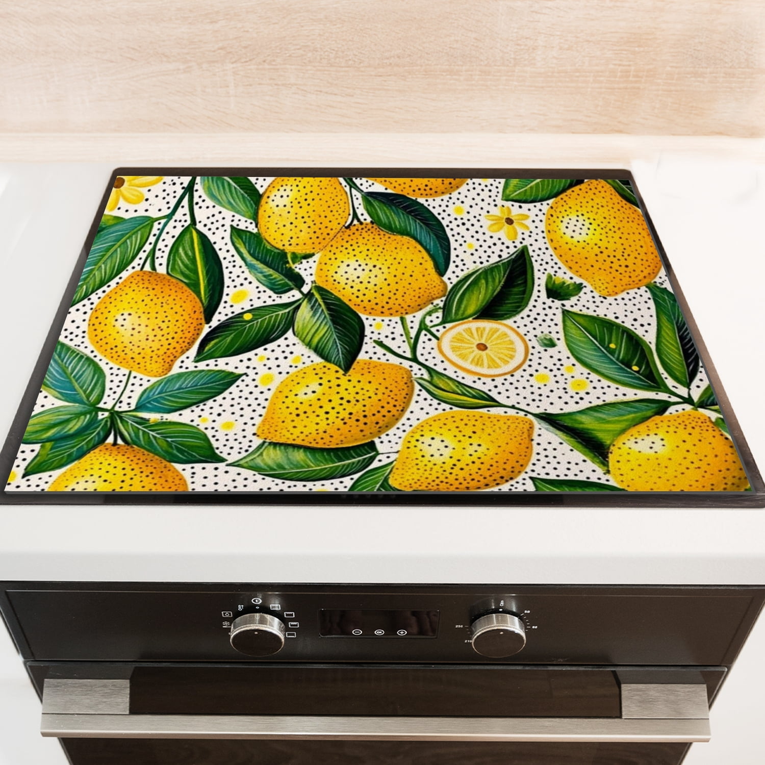 Square Stove Top Covers for Gas Burners, Lemon Spot Art, Electric Stove Burner Covers, Glass Induction Cooktop Protector mat, Non-slip Foldable Decoration pad for Kitchen RV (28×20 Inch)
