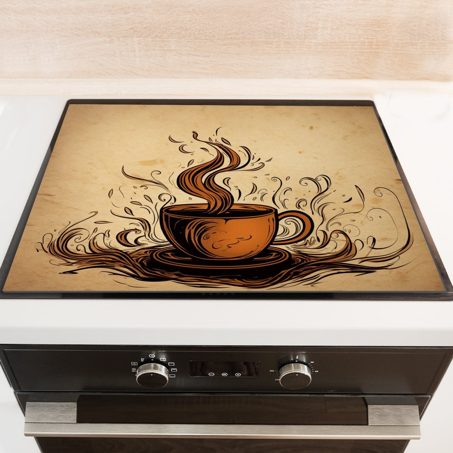 Square Stove Top Covers for Gas Burners, Vintage Coffee Glass Induction Cooktop Protector Mat, Washable Foldable Range Cover for Kitchen RV (28×20 Inch)