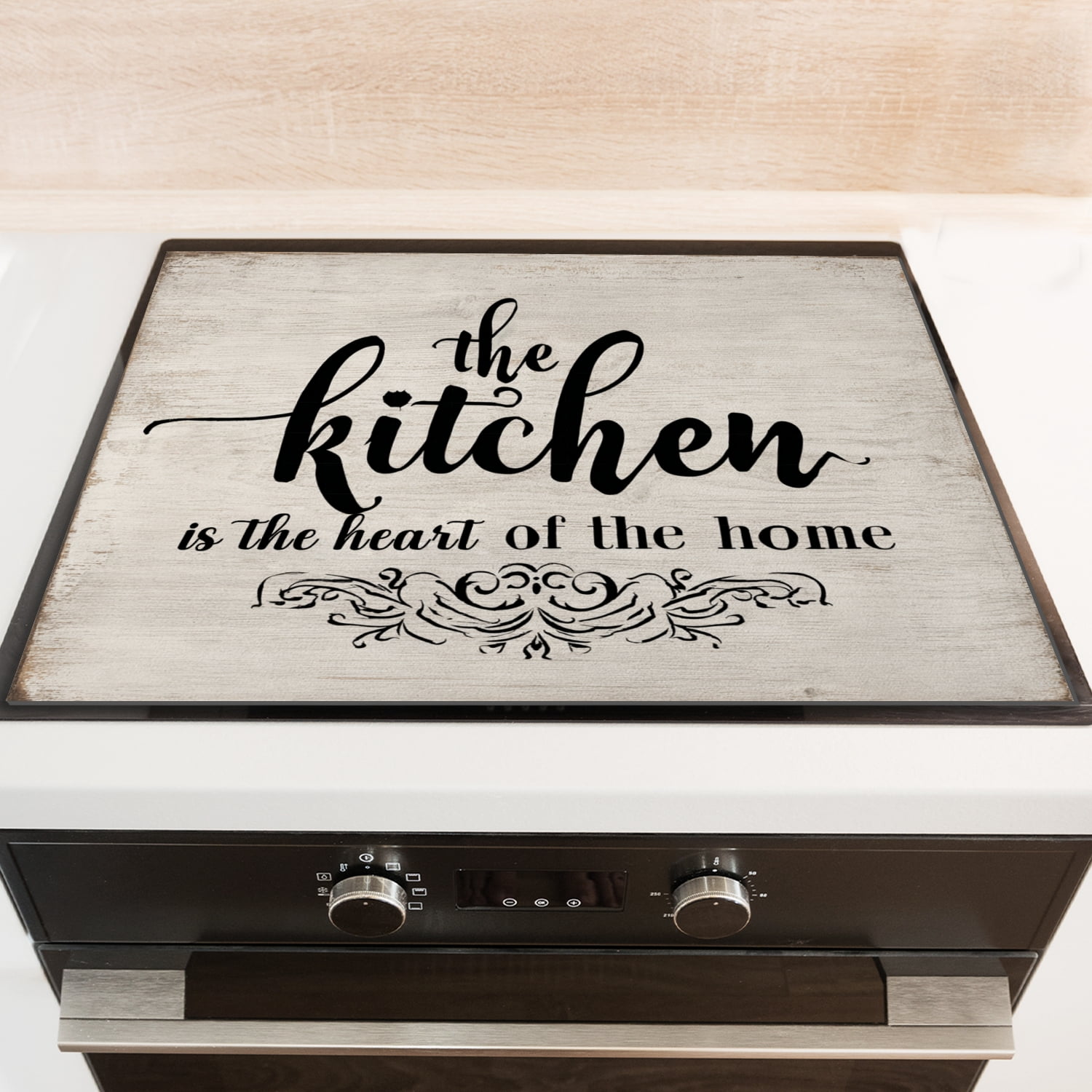 Square Stove Top Covers, Kitchen is The Heart of The Home on Wood Background Print Anti-slip Countertop Protector Mat, Stove Cover Pad for Kitchen RV (28×20 Inch)