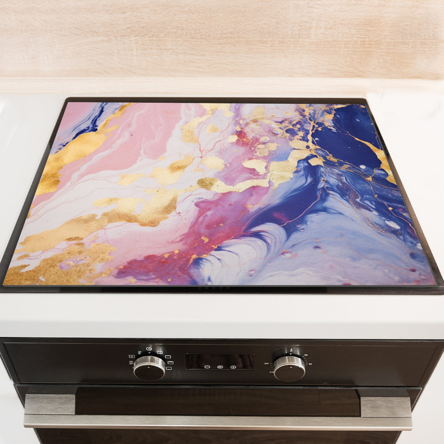 Square Stove Top Covers, Pink Blue Marble Print Non-slip Foldable Electric Stove Burner Covers, Glass Induction Cooktop Protector Mat for Kitchen RV (28×20 Inch)
