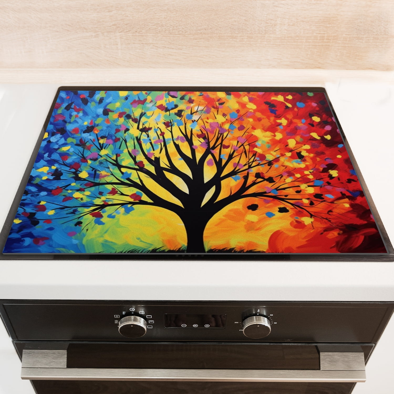 Square Stovetop Cover for Electric Stove, Abstract Tree of Life Blue and Gold Heat Resistant Oven Covers, Dustproof Waterproof Oilproof Mat for Kitchen RV (28×20 Inch)