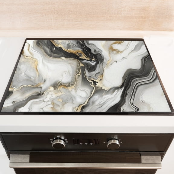 Square Stovetop Cover for Electric Stove, Gray Marble Print Modern Decor Oven Covers, Dustproof Waterproof Oilproof Mat for Kitchen RV (2820 Inch)