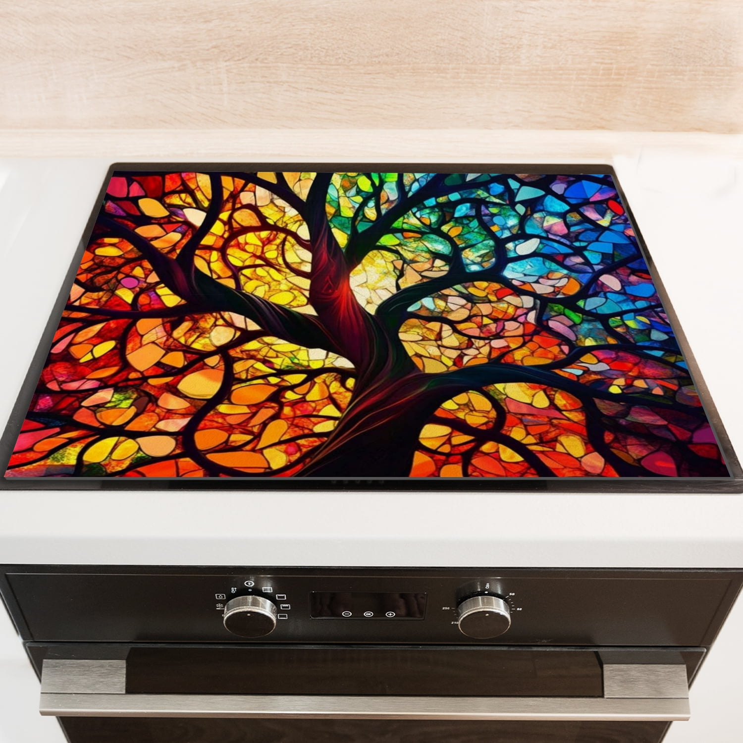Square Stovetop Covers for Electric Stove, Tree Print Colorful Non-slip Foldable Electric Stove Burner Covers, Glass Induction Cooktop Protector Mat for Kitchen RV (28×20 Inch)