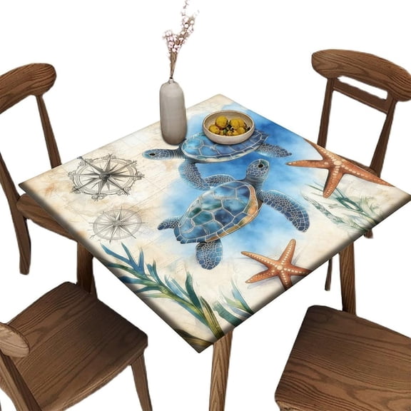 Square Stretchable Elastic Edge Tablecloth, Nautical Ttheme Ocean Stretch Washable Home Decor Table Cloths, for Home Kitchen Dining Room, 36" x 36"(Square)