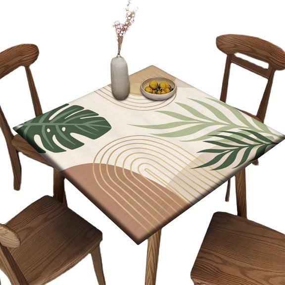 Square Stretchable Elastic Edge Tablecloth, Tropical Geometry Plants Stretch Washable Table Cover, for Family Holiday BBQ Party Use, 36" x 36"(Square)