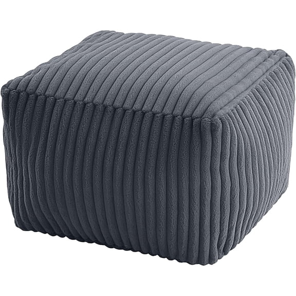 Square Stuffed Pouf Ottoman Foot Rest, Stripe Furry Floor Pouf Foot Stool with Foam Chunk Filling, Soft Fluffy Stuffed Ottoman Footrest for Living Room, Faux Fur Grey
