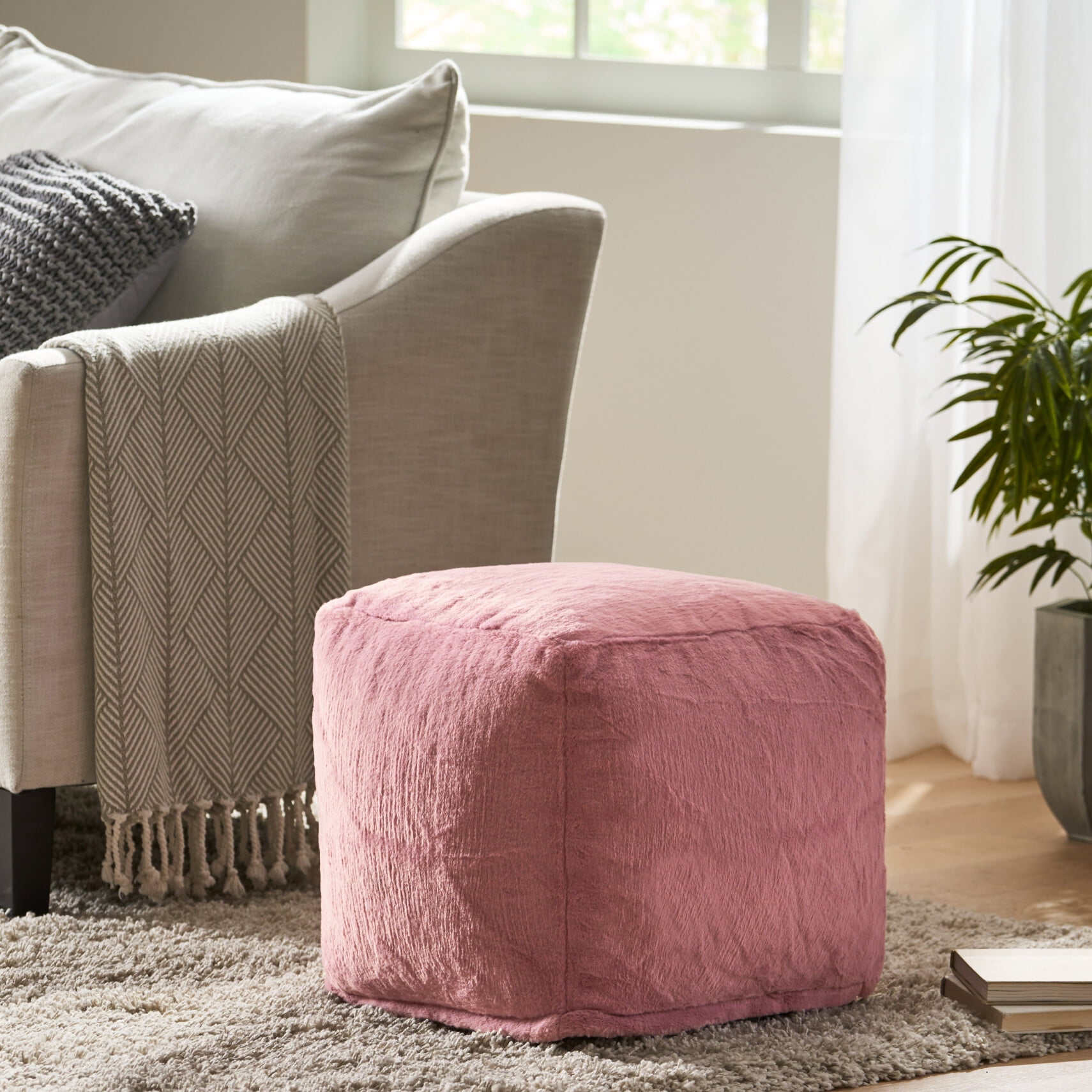 Poofieotto Pouf Ottoman Stuffed with PP Cotton Pouf Filler, Velvet Floor  Pouf,Round Ottoman Foot Stool Cushion Storage Ottoman, 20 * 12 Inches Foot