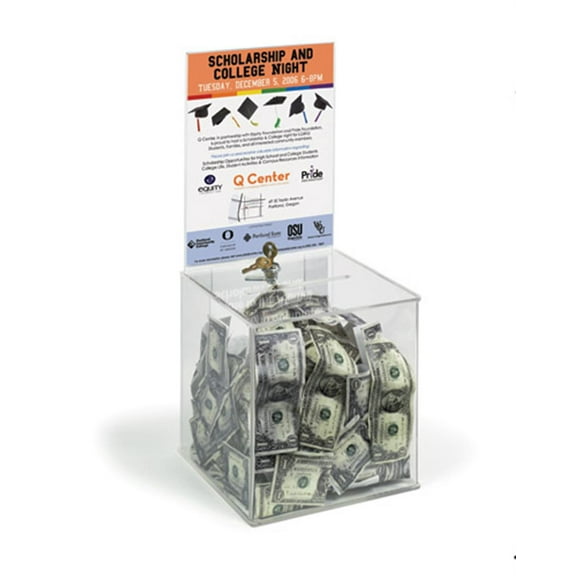 Square Suggestion Box, Donation and Ballot, Locking, Sign Holder (Clear) (BXCL85)