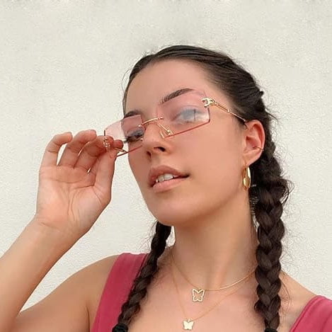 Square Sunglasses for Women, Rimless Sunglasses for Men, UV Protection Retro Vintage Womens Sunglasses, Protect Your Eyes Against Long Term UV Damage, Pink