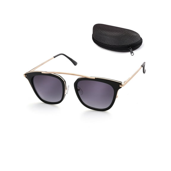 Square Sunglasses for Adult Female Women with Case, Grey Gradient Lens