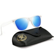 Square Sunglasses for Men Polarized Women Retro Shades with Case UV400 Protection From Rocf Rossini  White Frame Blue Lens