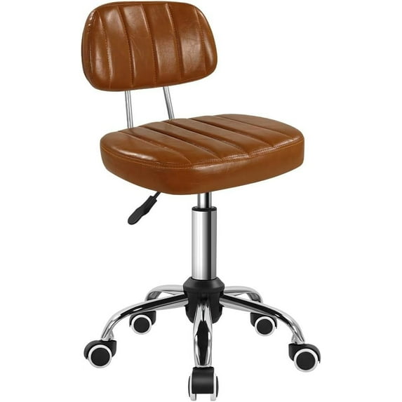 Square Swivel Stool with Wheel Perfect for Work SPA Shop Massage Height-Adjustable and Cost-Effective Rolling Stool Chair with Back (Brown)