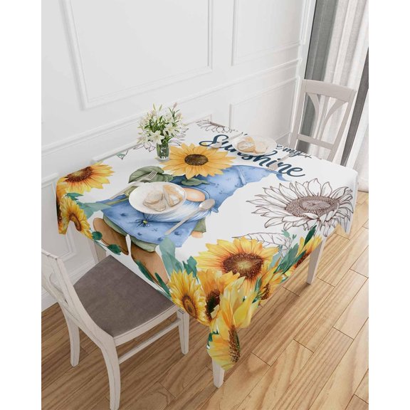 Square Table Cloth 54x54 Inch Farm Sunflower Dwarf Leaves Waterproof Spill Proof Tablecloth Soft Polyester Table Cover Oli-Proof Cloths for Parties Wedding Dining Room-You Are My Sunshine Quote