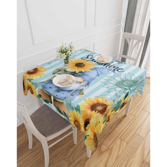 Square Table Cloth 54x54 Inch Farm Sunflower Dwarf on Stripe Waterproof Spill Proof Tablecloth Soft Polyester Table Cover Oli-Proof Cloths for Parties Wedding Dining Room-My Sunshine Quote