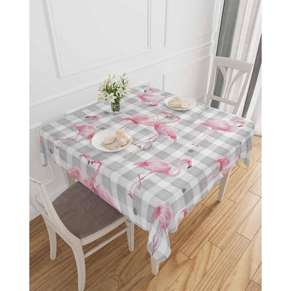 Square Table Cloth 54x54 Inch Tropical Pink Flamingo Seamless Waterproof Spill Proof Tablecloth Soft Polyester Table Cover Oli-Proof Cloths for Parties Wedding-Watercolor Palm Leaf Grey Check