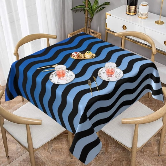 Square Table Cloth, Blue Hues Wavy Stripes Tablecloth Washable Dinng Table Covers Decoratives for Kitchen & Table Linens 60" x 60"