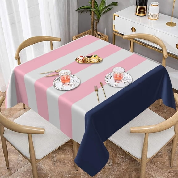 Square Table Cloth, Blush Pink Stripe Tablecloth Washable Dinng Table Covers Decoratives for Kitchen & Table Linens 60" x 60"
