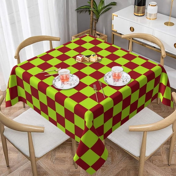 Square Table Cloth, Checkered Lime Green and Burgundy Tablecloths Washable Table Cover for Kitchen Dinning Party Tabletop Modern Decoration,52inch
