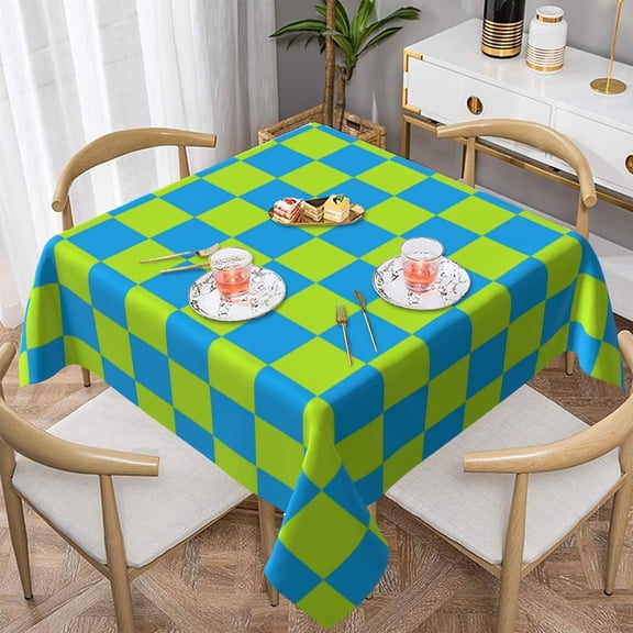 Square Table Cloth, Checkered Lime Green and Turquoise Tablecloths Washable Table Cover for Kitchen Dinning Party Tabletop Modern Decoration,60inch