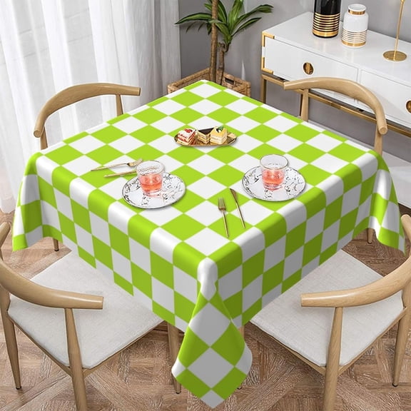 Square Table Cloth, Checkered Lime Green and White Tablecloths Washable Table Cover for Kitchen Dinning Party Tabletop Modern Decoration,60inch