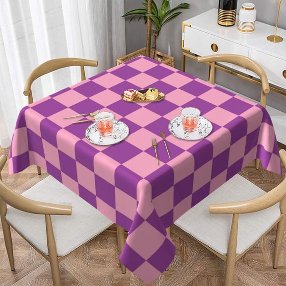 Square Table Cloth, Checkered Pink and Purple Tablecloths Washable Table Cover for Kitchen Dinning Party Tabletop Modern Decoration,60inch