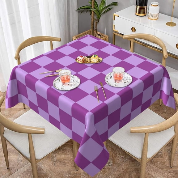 Square Table Cloth, Checkered Purple Tablecloths Washable Table Cover for Kitchen Dinning Party Tabletop Modern Decoration,60inch
