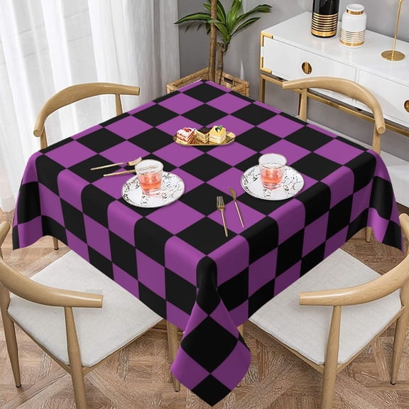 Square Table Cloth, Checkered Purple and Black Tablecloths Washable Table Cover for Kitchen Dinning Party Tabletop Modern Decoration,60inch