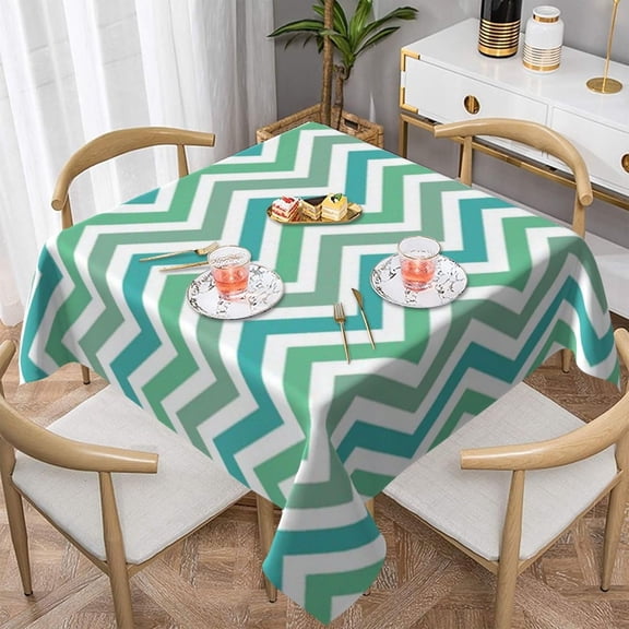 Square Table Cloth, Chevron Olive Green Teal Tablecloth Washable Dinng Table Covers Decorative for Kitchen & Table Linens 52" x 52"