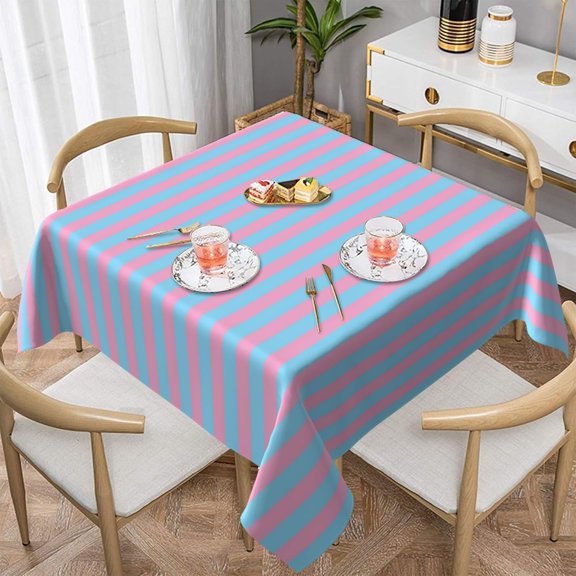 Square Table Cloth, Classic Cute Chic Light Blue & Light Pink Striped Tablecloths Washable Table Cover for Kitchen Dinning Party Tabletop Modern Decoration,52inch