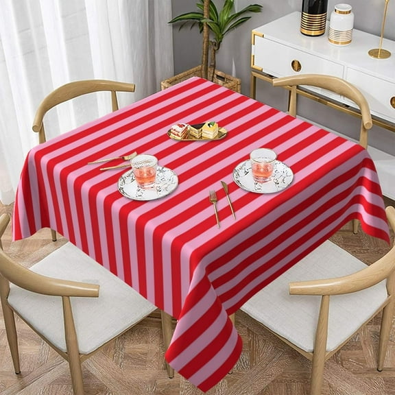 Square Table Cloth, Classic Modern Cute Chic Red and Pink Striped Tablecloths Washable Table Cover for Kitchen Dinning Party Tabletop Modern Decoration,52inch
