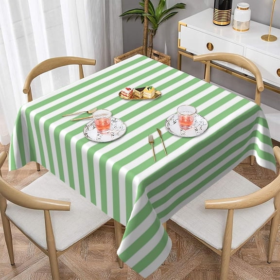 Square Table Cloth, Classic Simple Light Green and White Striped Tablecloths Washable Table Cover for Kitchen Dinning Party Tabletop Modern Decoration,60inch