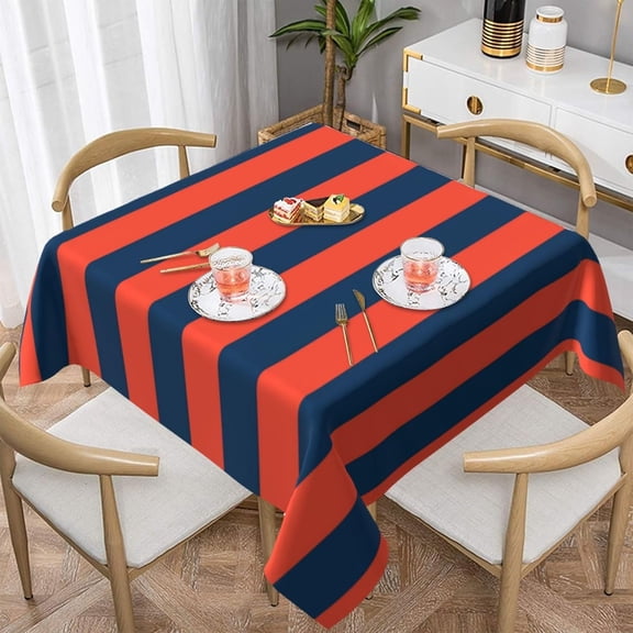 Square Table Cloth, Coral Red and Navy Stripes Tablecloth Washable Dinng Table Covers Decoratives for Kitchen & Table Linens 52" x 52"