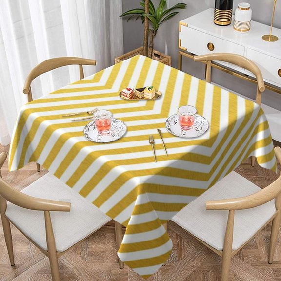 Square Table Cloth, Gold Chevron Tablecloth Washable Dinng Table Covers Decorative for Kitchen & Table Linens 60" x 60"