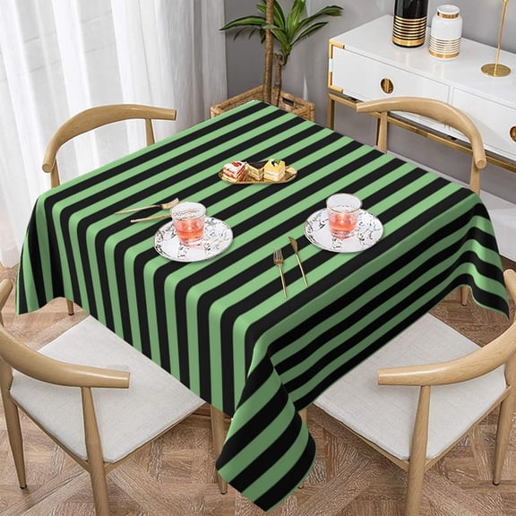 Square Table Cloth, Green Black Striped Tablecloths Washable Table Cover for Kitchen Dinning Party Tabletop Modern Decoration,60inch