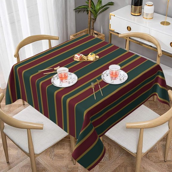 Square Table Cloth, Green Red and Gold Stripes Soft Tablecloth Washable Dinng Table Covers Decorative for Kitchen & Table Linens 60" x 60"