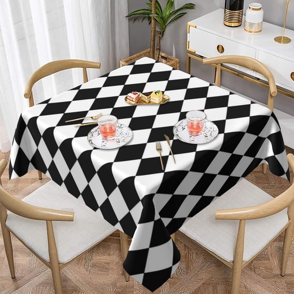 Square Table Cloth, Harlequin Black White Tablecloths Washable Table Cover for Kitchen Dinning Party Tabletop Modern Decoration,52inch