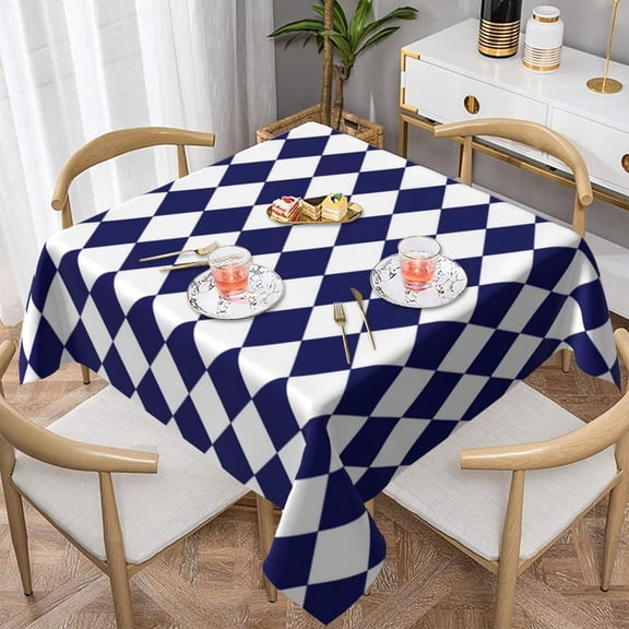 Square Table Cloth, Harlequin Blue White Tablecloths Washable Table Cover for Kitchen Dinning Party Tabletop Modern Decoration,60inch