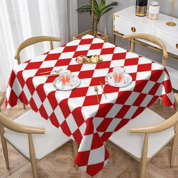 Square Table Cloth, Harlequin Red White Tablecloths Washable Table Cover for Kitchen Dinning Party Tabletop Modern Decoration,60inch